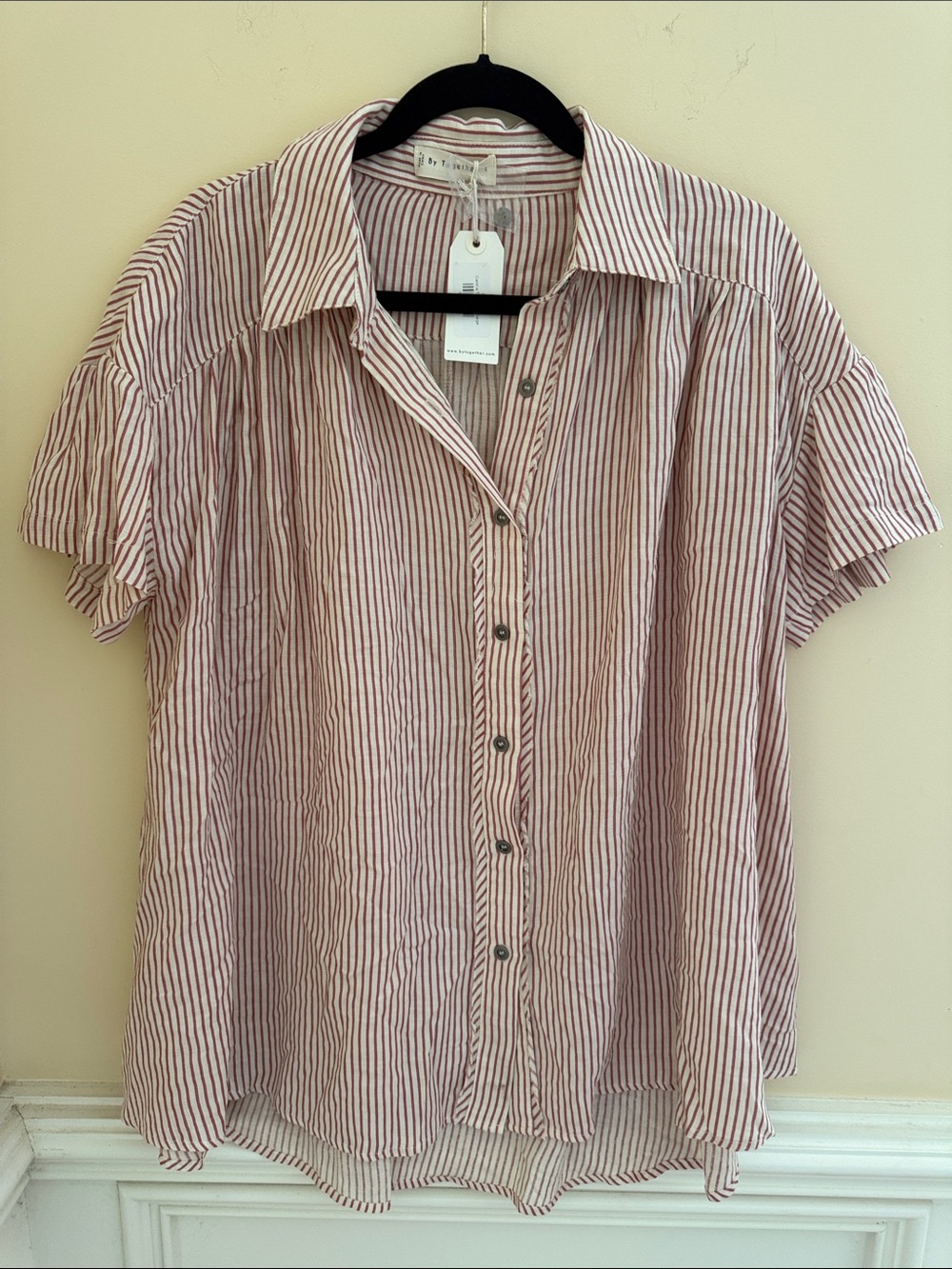 Together Pink and White Striped Button-Down Shirt Sz Large